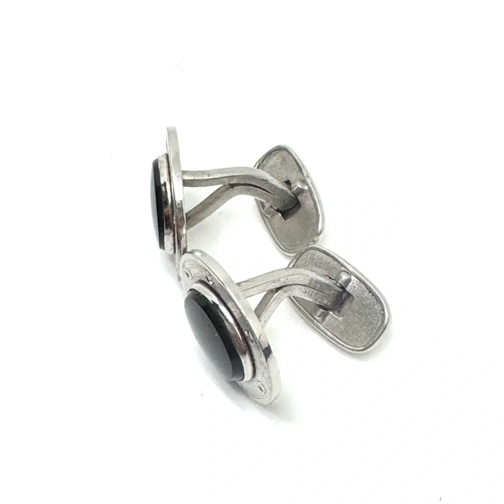Sterling Silver and Black Onyx Cufflinks by Simmons Midcentury Modern Vintage